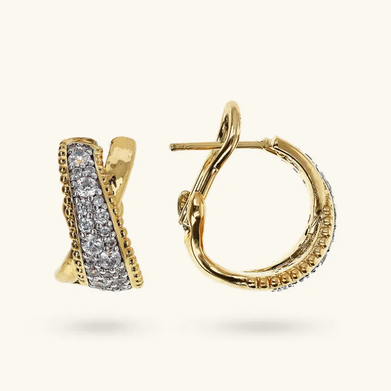Orecchini a Cerchio con Incrocio in Pavé di Cubic Zirconia