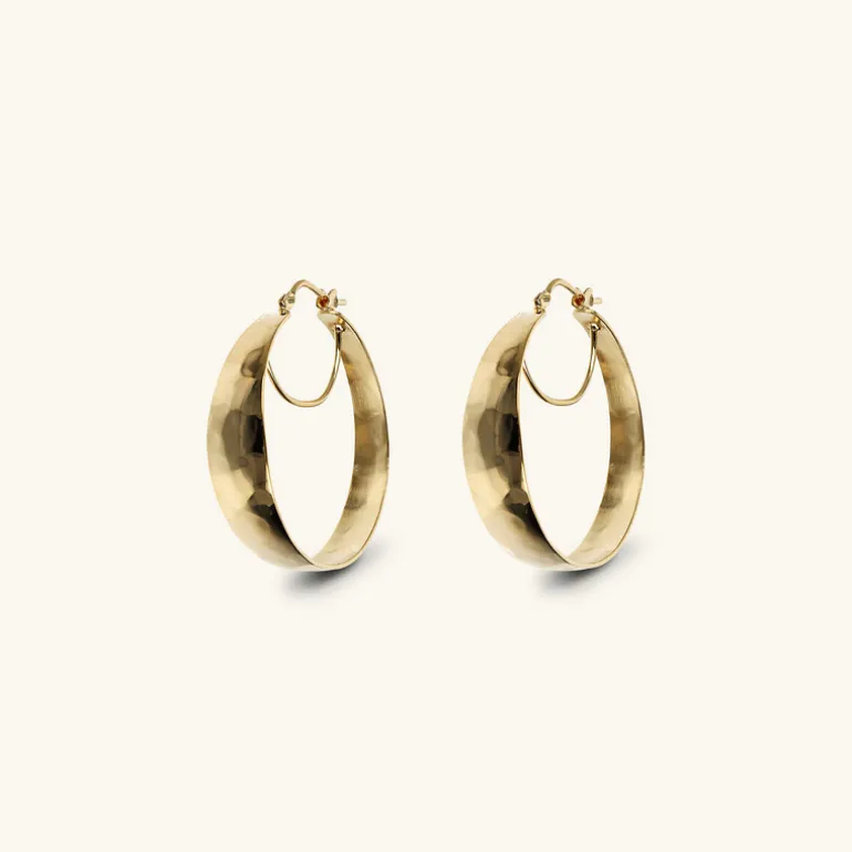 Orecchini a Cerchio Grandi Martellati placcati Oro Giallo 18Kt Graduati Diametro 3cm