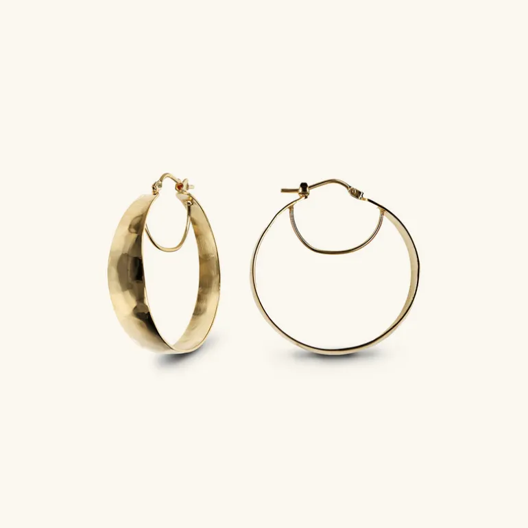 Orecchini a Cerchio Grandi Martellati placcati Oro Giallo 18Kt Graduati Diametro 3cm