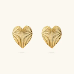 Orecchini a Cuore in Argento 925 Placcati Oro Giallo 18kt Texture Rigata