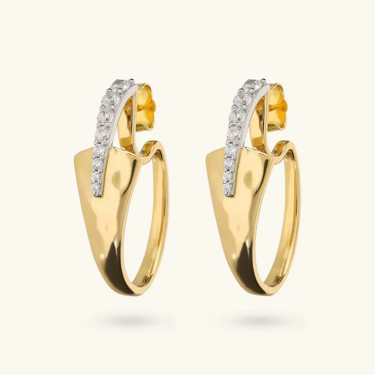 Orecchini Ovali Martellati con Pavé di Cubic Zirconia