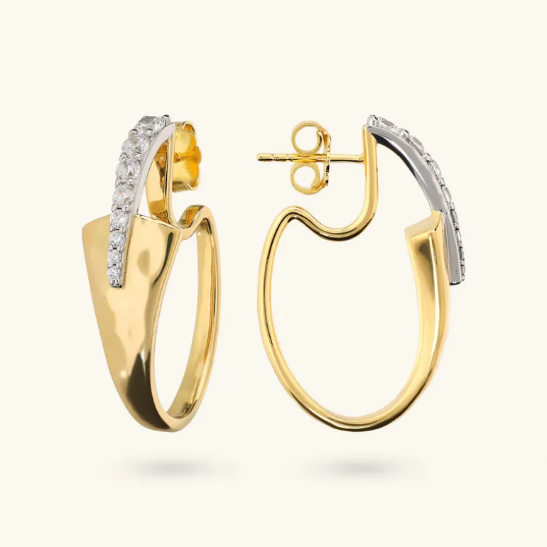 Orecchini Ovali Martellati con Pavé di Cubic Zirconia