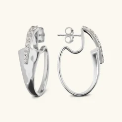Orecchini Ovali Martellati con Pavé di Cubic Zirconia