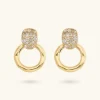 Orecchini Pendenti ad Anello Martellati con Pavé di Cubic Zirconia