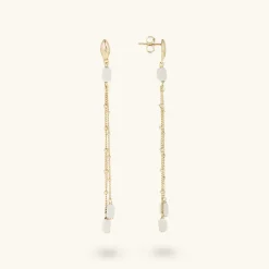 Orecchini Pendenti Multifilo in Argento 925 Placcati Oro Giallo 18kt con Pietre Naturali