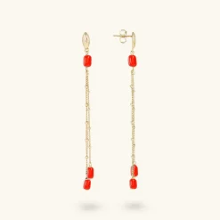 Orecchini Pendenti Multifilo in Argento 925 Placcati Oro Giallo 18kt con Pietre Naturali