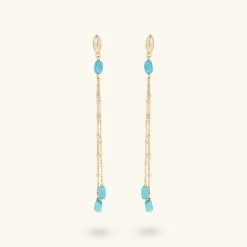 Orecchini Pendenti Multifilo in Argento 925 Placcati Oro Giallo 18kt con Pietre Naturali