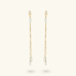 Orecchini Pendenti Multifilo in Argento 925 Placcati Oro Giallo 18kt con Pietre Naturali