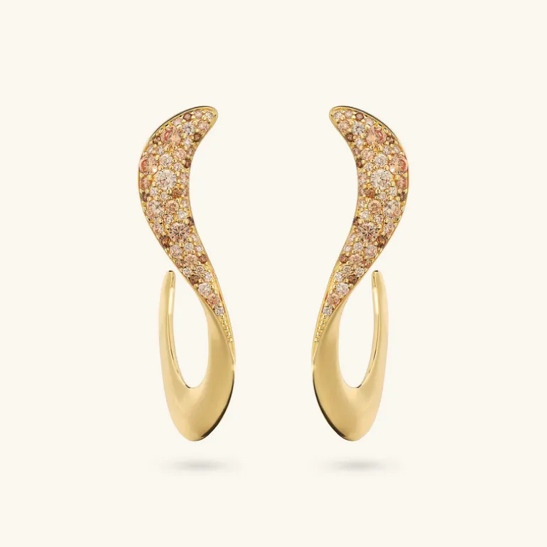 Orecchini Pendenti Onda con Pavé di Cubic Zirconia