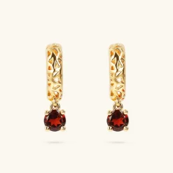 Orecchini Pendenti Traforati in Argento 925 Placcati Oro Giallo 18kt con Pietra Naturale