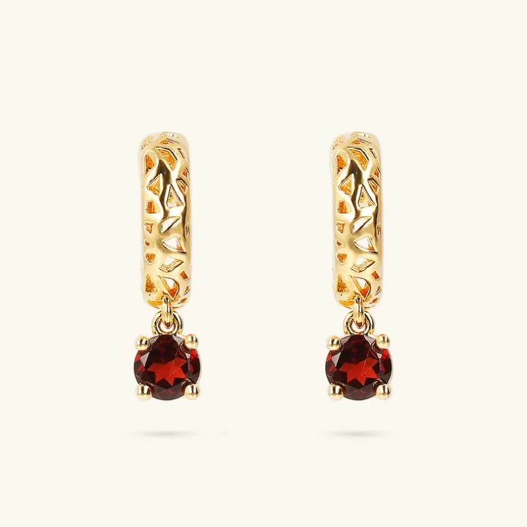Orecchini Pendenti Traforati in Argento 925 Placcati Oro Giallo 18kt con Pietra Naturale
