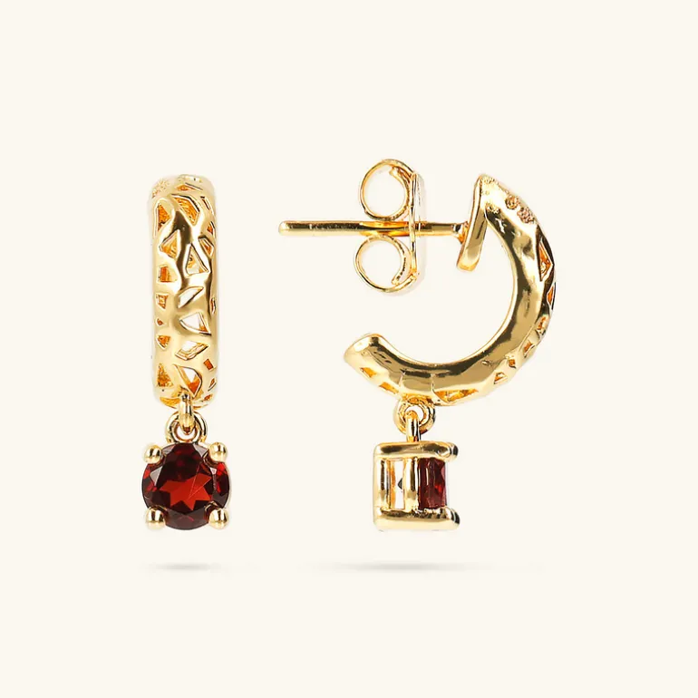 Orecchini Pendenti Traforati in Argento 925 Placcati Oro Giallo 18kt con Pietra Naturale