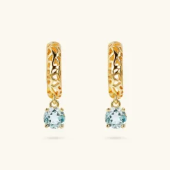 Orecchini Pendenti Traforati in Argento 925 Placcati Oro Giallo 18kt con Pietra Naturale
