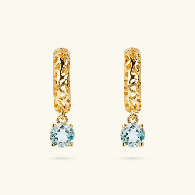 Orecchini Pendenti Traforati in Argento 925 Placcati Oro Giallo 18kt con Pietra Naturale