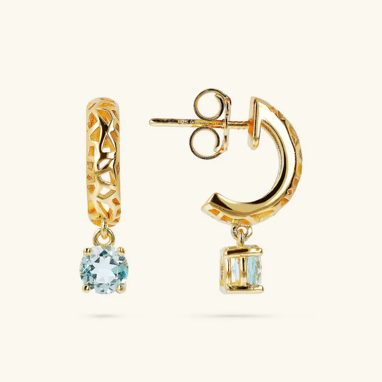 Orecchini Pendenti Traforati in Argento 925 Placcati Oro Giallo 18kt con Pietra Naturale