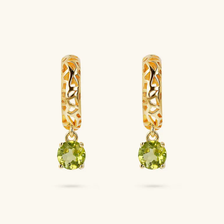Orecchini Pendenti Traforati in Argento 925 Placcati Oro Giallo 18kt con Pietra Naturale