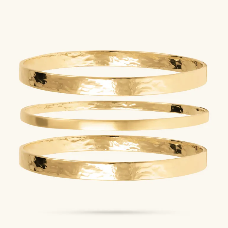 Set Tre Bracciali Rigidi Martellati e Satinati